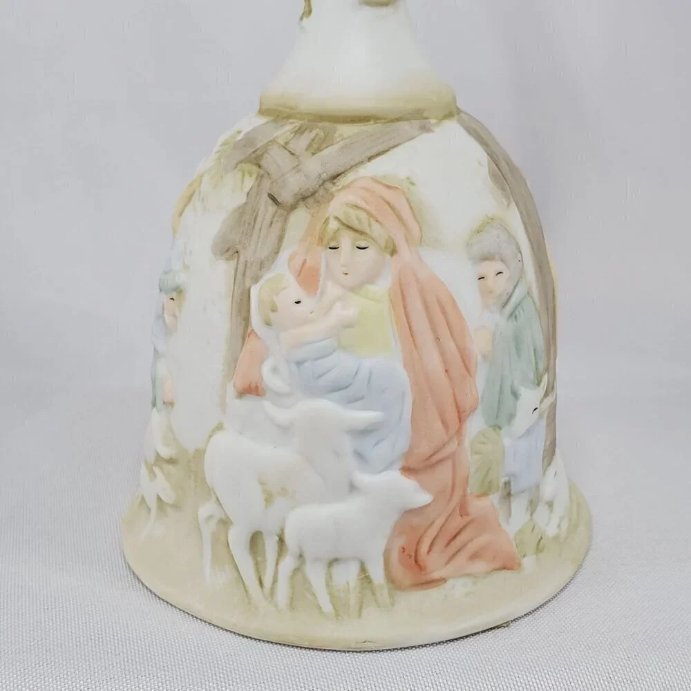 VTG Lefton Christopher Collection Porcelain Nativity Bell Hand Painted 1982